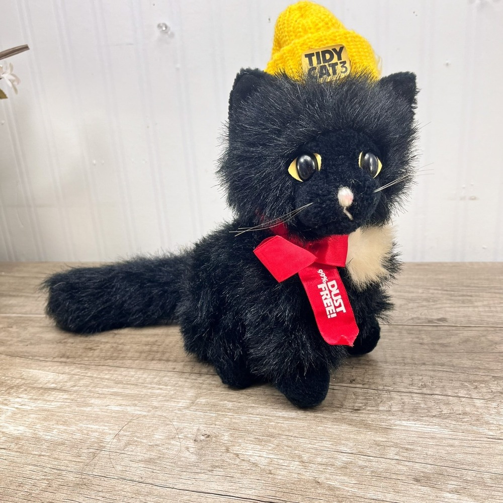 1987 Vintage Tidy Cat 3 Advertising 8 inch Black plush 99% Dust Free Animal Fair
